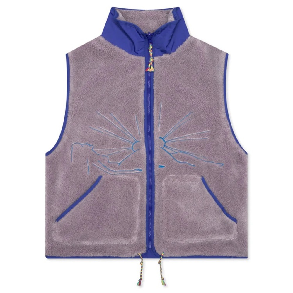 NWT JUNGLES JUNGLES SHERPA GREY/BLUE FLEECE FUZZY ZIP-UP VEST SZ MENS M OR L
